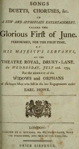 Title page of Songs from the performance of Glorious First of June, 1794.