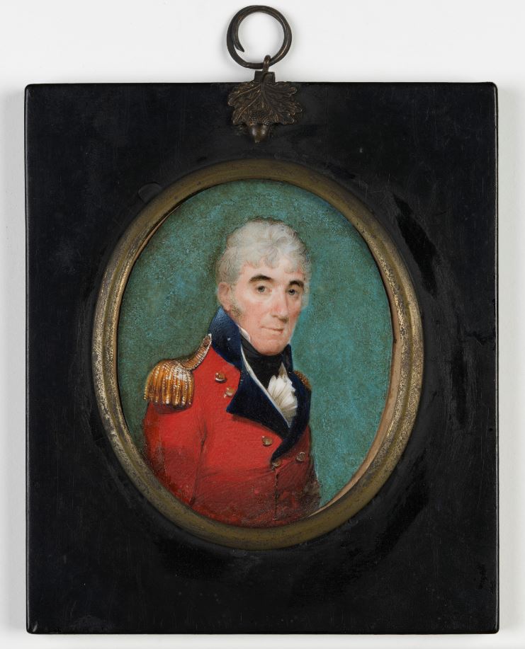 Portrait miniature of David Collins, watercolour on ivory, ca. 1797-ca. 1803 / by John T. Barber.
Mitchell Library, State Library of New South Wales

https://archival.sl.nsw.gov.au/Details/archive/110594317
